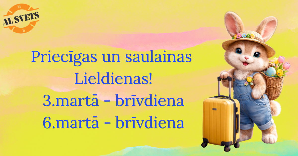 Cienījamie klienti! Informējam Jūs par mūsu biroja darba laiku: 03.04.2026 - brīvdiena; 06.04.2026 - brīvdiena